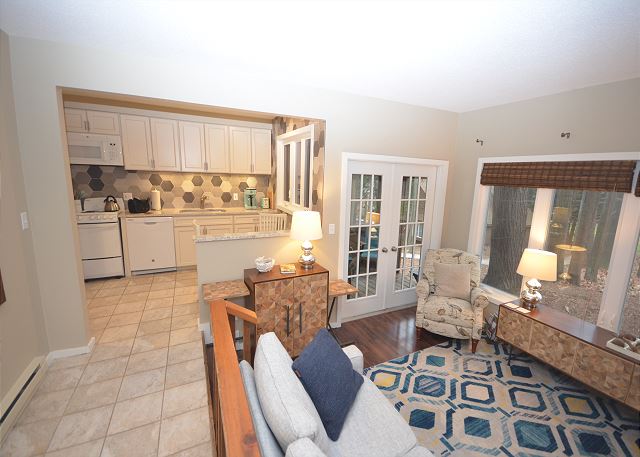 Living area and kitchen.