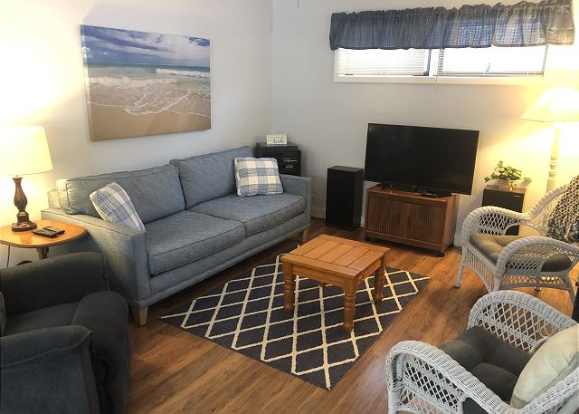 Living room with sofa bed. NO cable