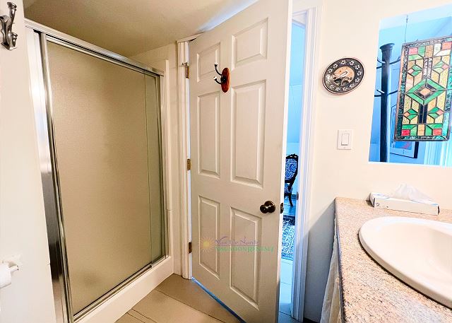 Upstairs bathroom with shower.