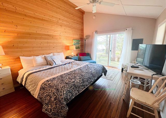 Guest house with king bed and futon. 