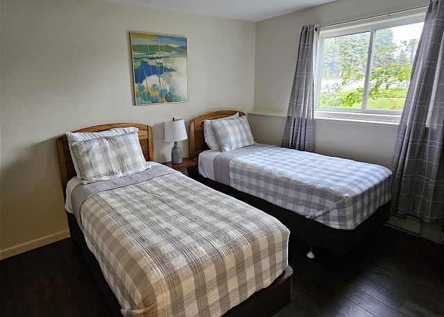 Lower-level bedroom with two twin beds