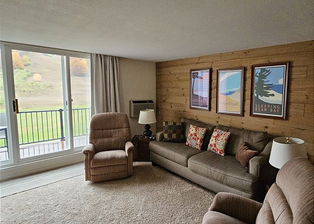 Main floor living area with deck