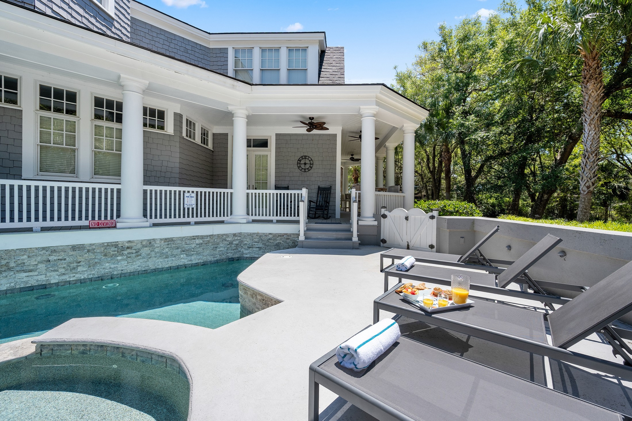 Private pool deck w/ loungers and spa