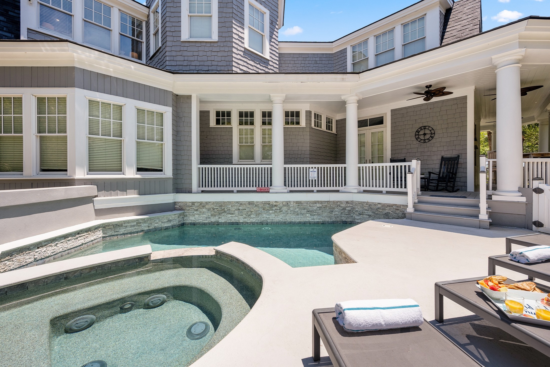 Private pool deck w/ loungers and spa