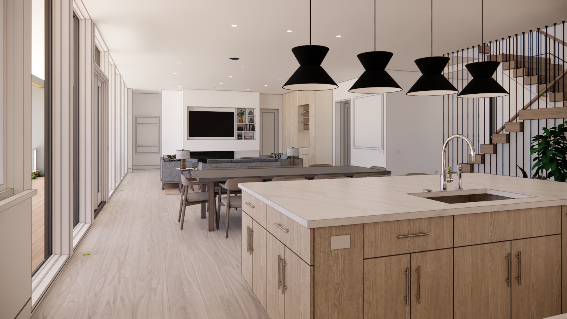49 Sea Lane | Kitchen and Living Space Renderings