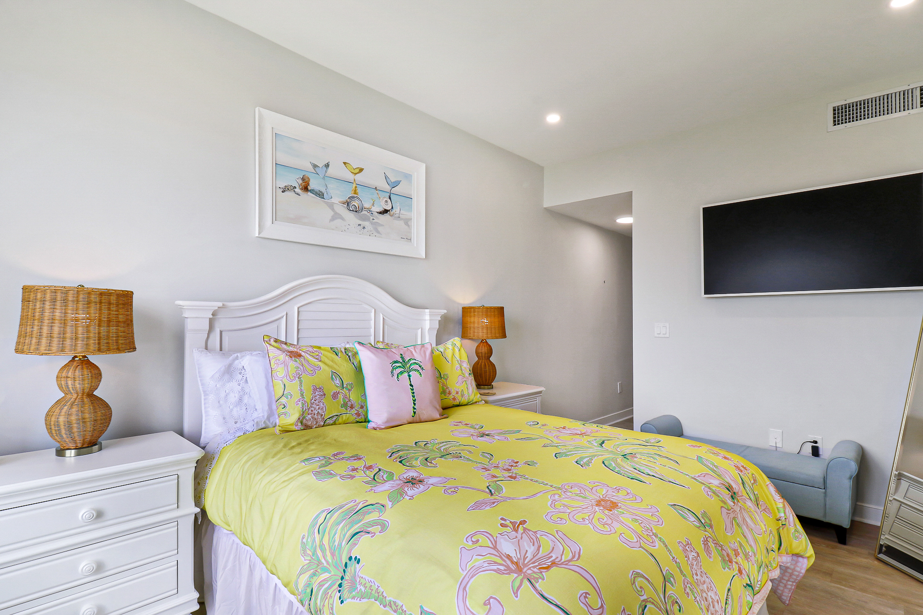 1922 South Beach Lagoon | Bedroom 2 elegant queen suite with TV 