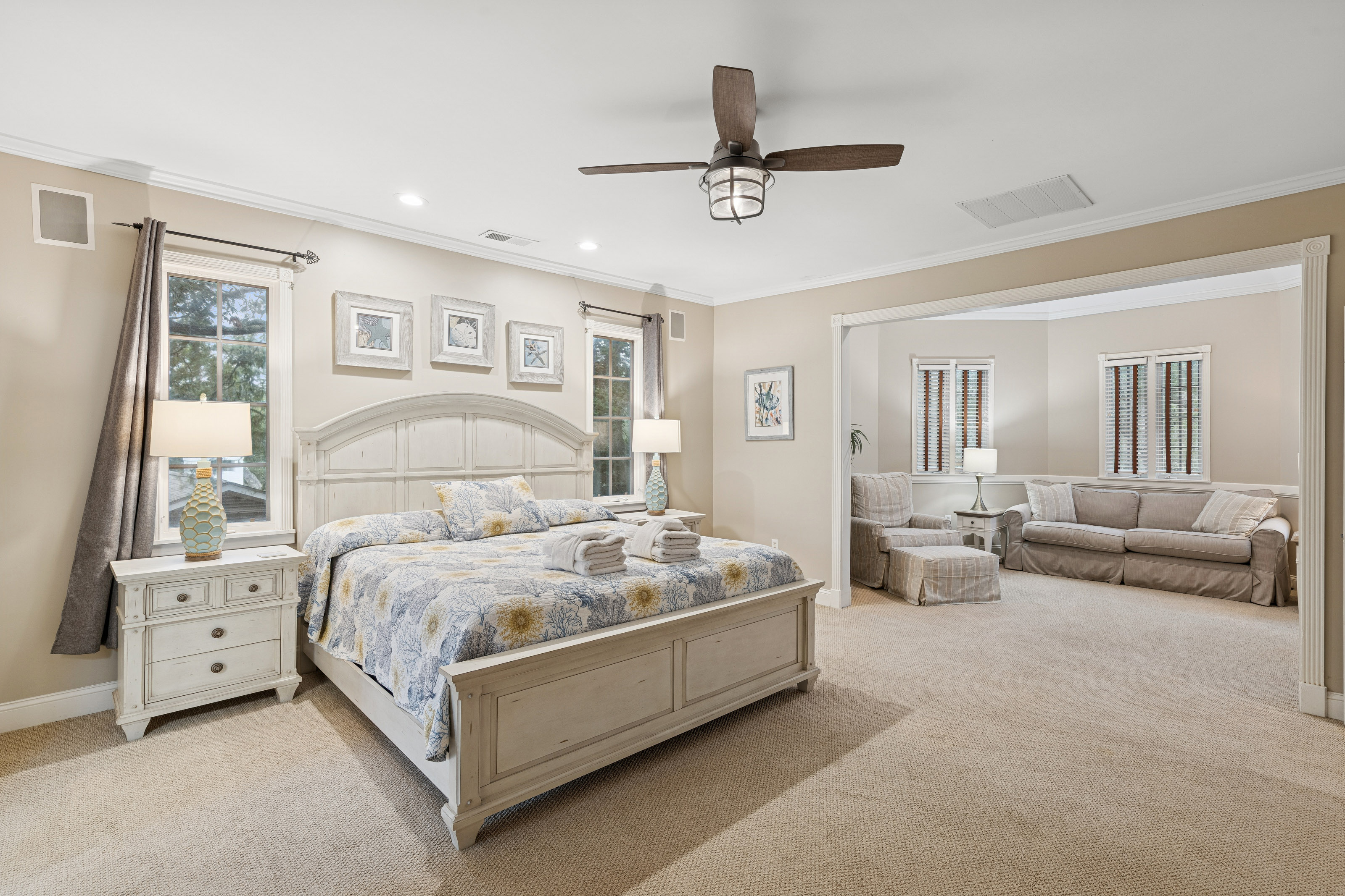 66 Dune Lane | Bedroom 5 King bed, seating area, ensuite bathroo