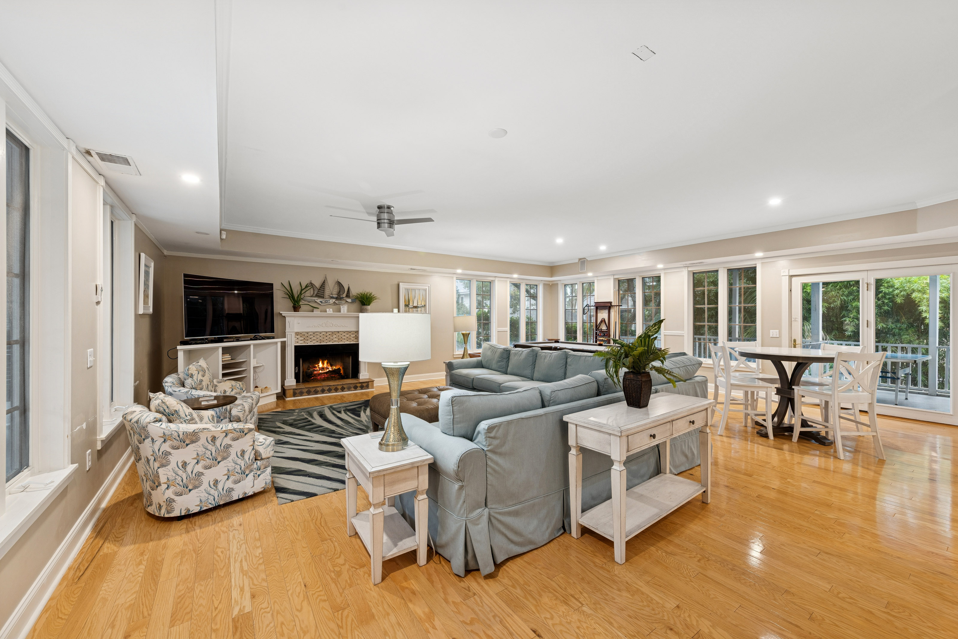 66 Dune Lane | Main Living Room w/ large sofa & Pool Table