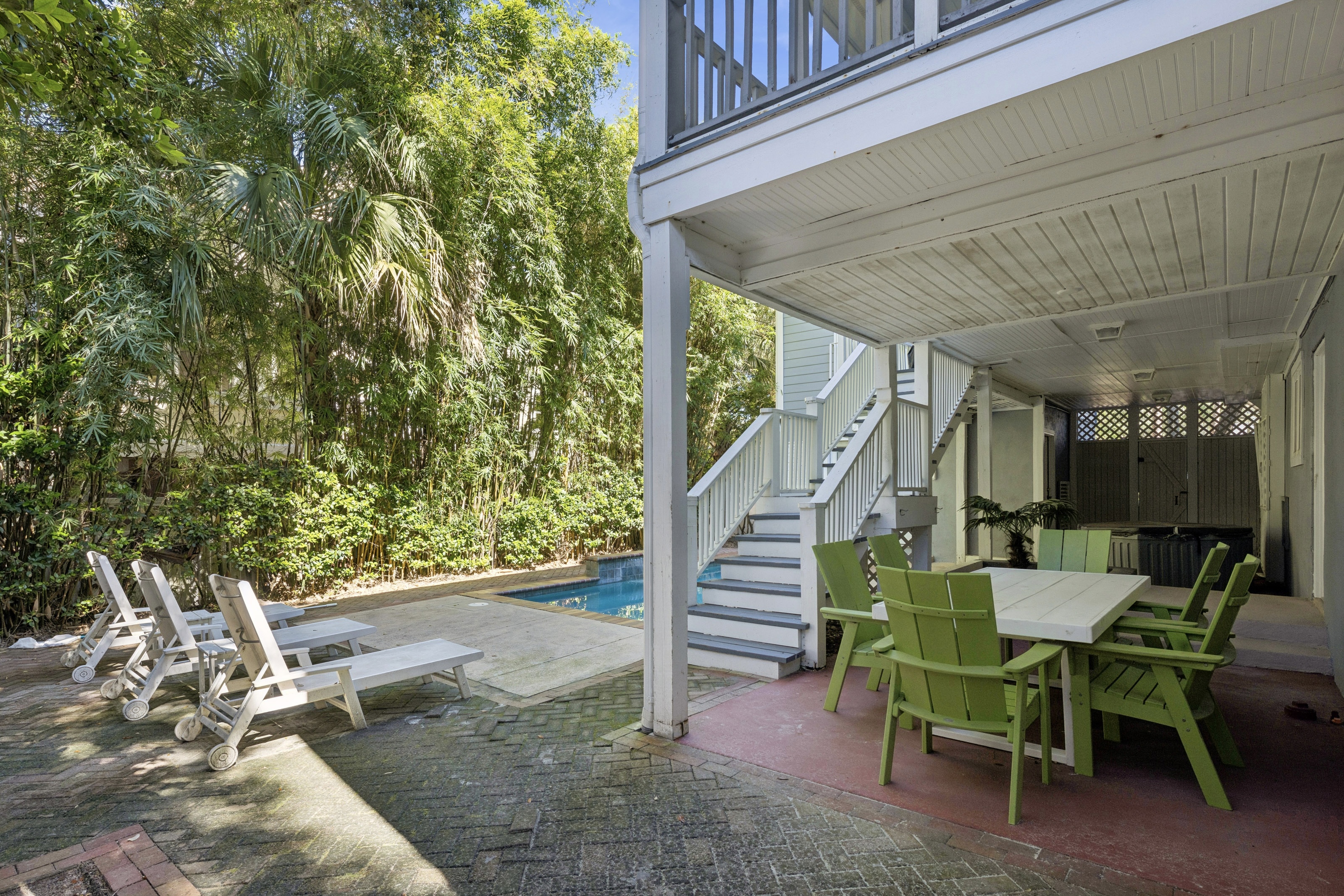 66 Dune Lane | Backyard w/ pool, hot tub, tiki hut & sauna