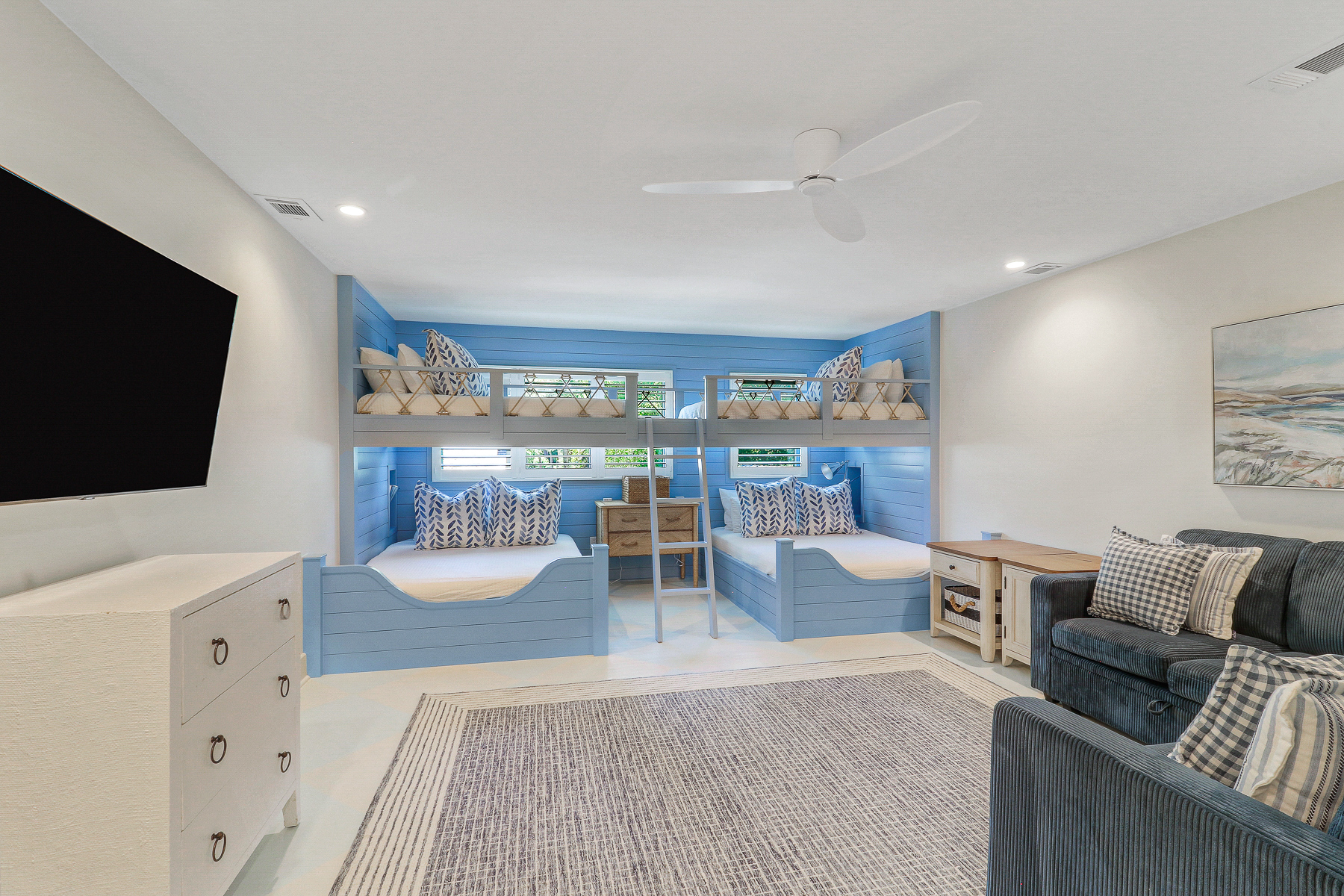 39 Turtle Lane | Bedroom 3 twin over queen bunk beds & cozy sect