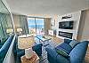 This unit has ocean views, large screen tv and fireplace.
