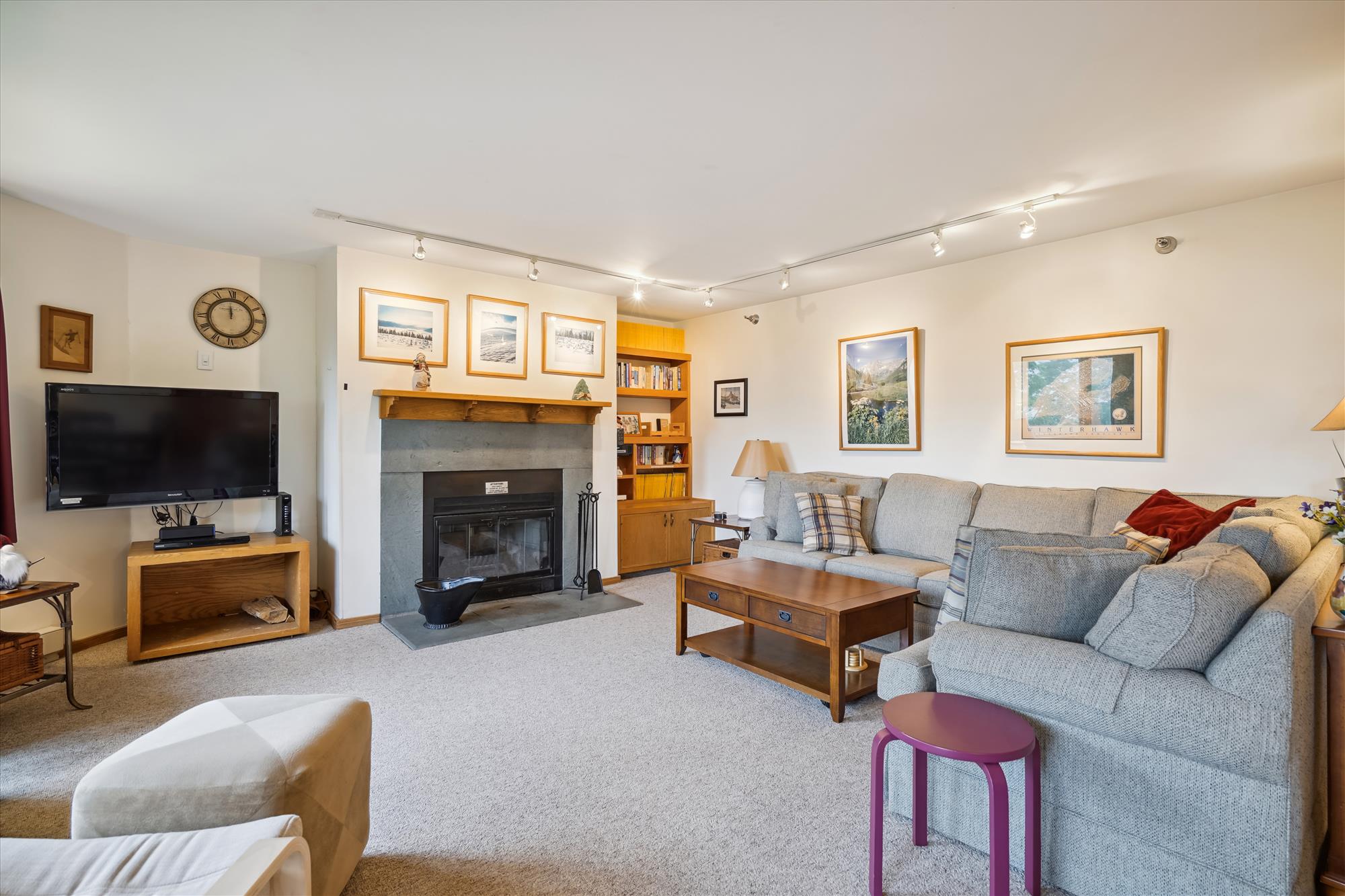 Wood burning fireplace/living room