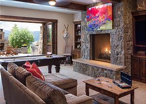 Game Room - Pool Table and Fireplace 