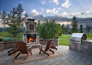 Patio - Stone Fireplace and Chrome Grill