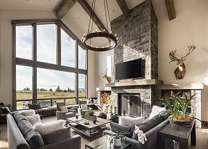 Living Room - Fireplace - Chandelier 