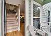 Both bedrooms and full bathrooms are located on the 2nd floor. The staircase offers a nice railing for extra safety.