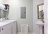 A full size washer and dryer is featured for use during your stay. This space also offers a half bathroom for convenience of guests.