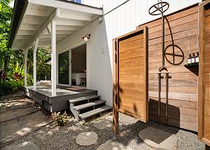 Outdoor shower with hot and cold