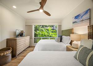 Luxury linens and tropical window views