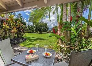 Outdoor dining, in the covered lanai area