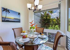 Dining area with 4 seats, overlooking the gardens