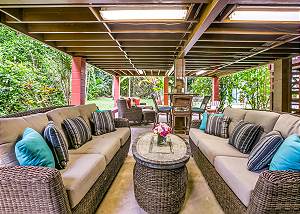 Outdoor space, with comfortable furniture, BBQ, etc. 