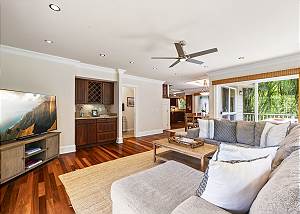 The living room even has a wet bar