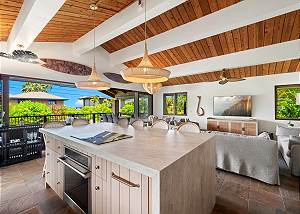 The main kitchen, living room and dining area