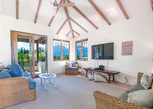 TV room with mountain views