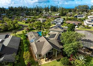 Aerial view of the back of the home