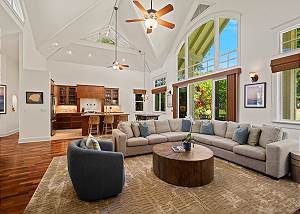 Living room, dining room and kitchen
