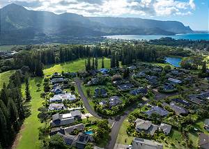 Aerial view facing the mountains and ocean