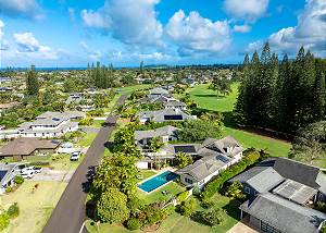 Backyard butts up against the Princeville Makai Golf Course