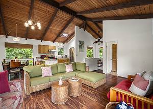 With the living room, dining room and kitchen