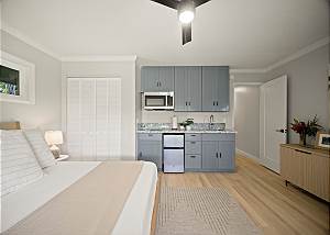 Guest Room with Mini Kitchen Setup