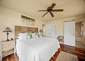 Ceiling fans, closet, lamps, side tables