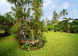 The beautiful water fountain is a prime feature