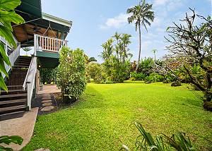Spacious landscaped tropical backyard 