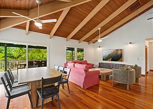 Dining and living area has plenty of seating