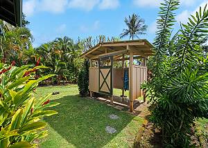 Outdoor shower to rinse off after the beach