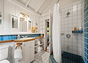 Bathroom off Master bedroom is shared between both bedrooms