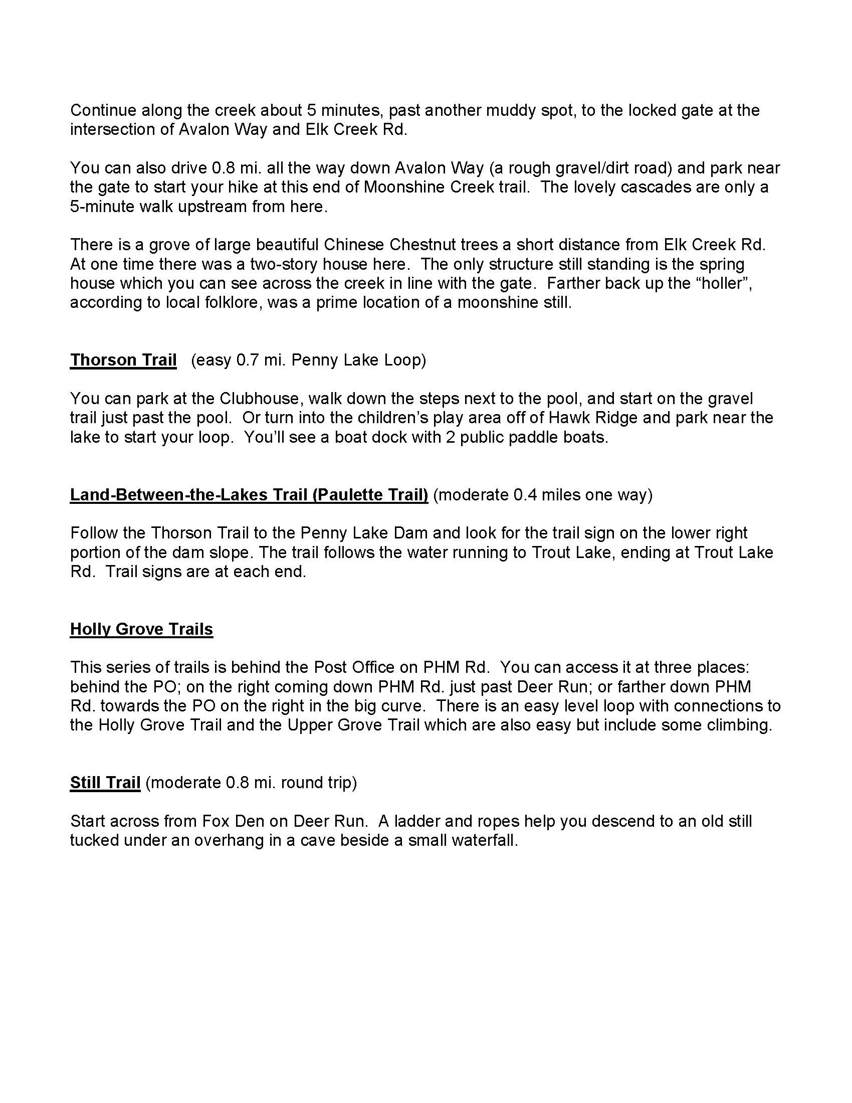 Trail Map Descriptions