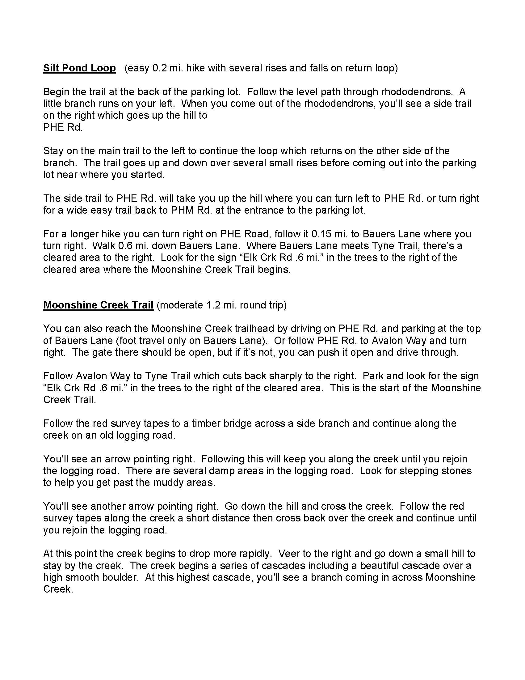 Trail Map Descriptions