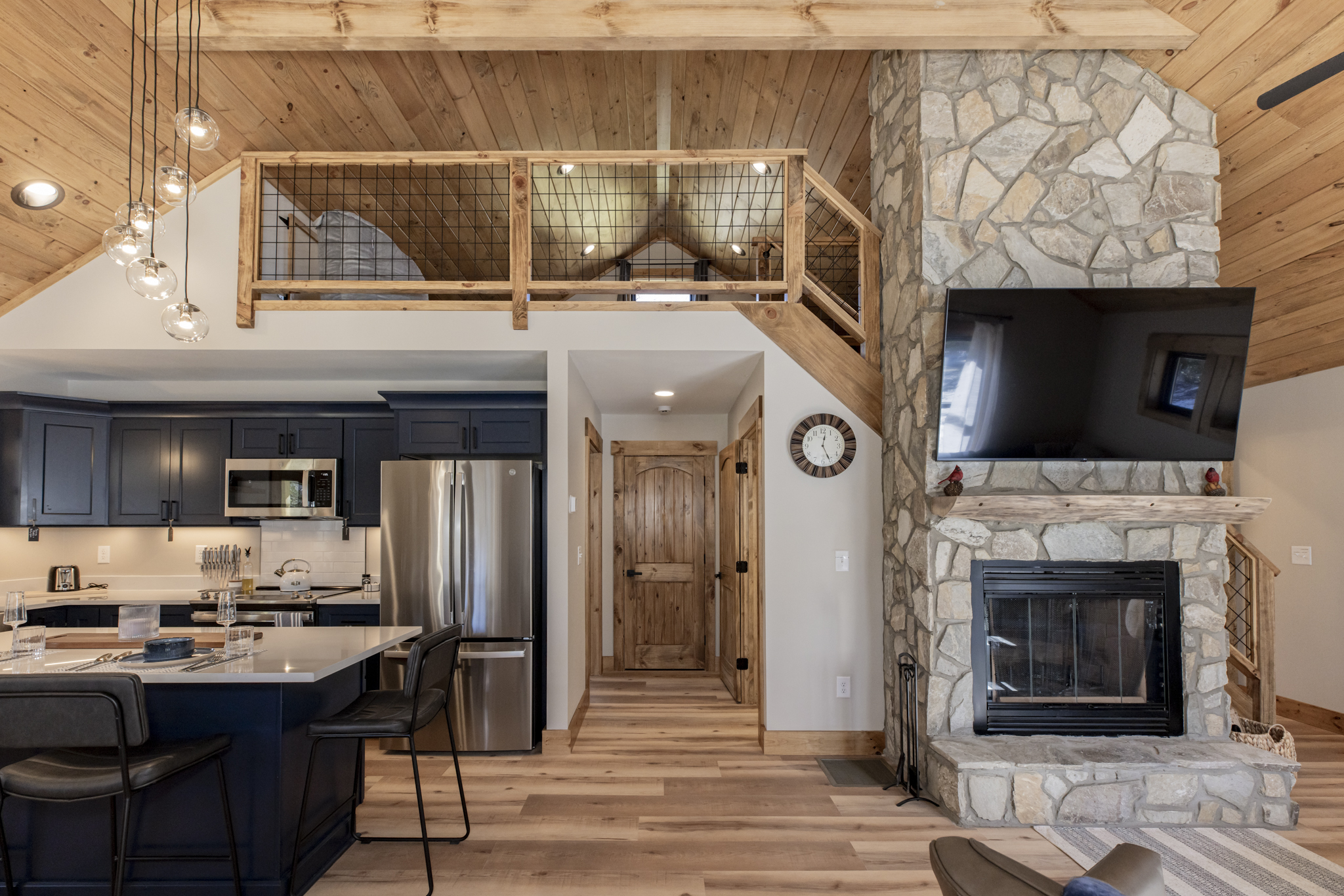 Wood Burning Fireplace and flat screen TV