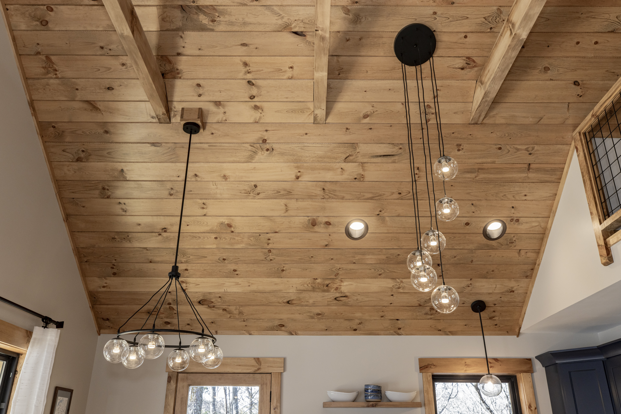 Custom T & G Ceilings and modern light fixtures