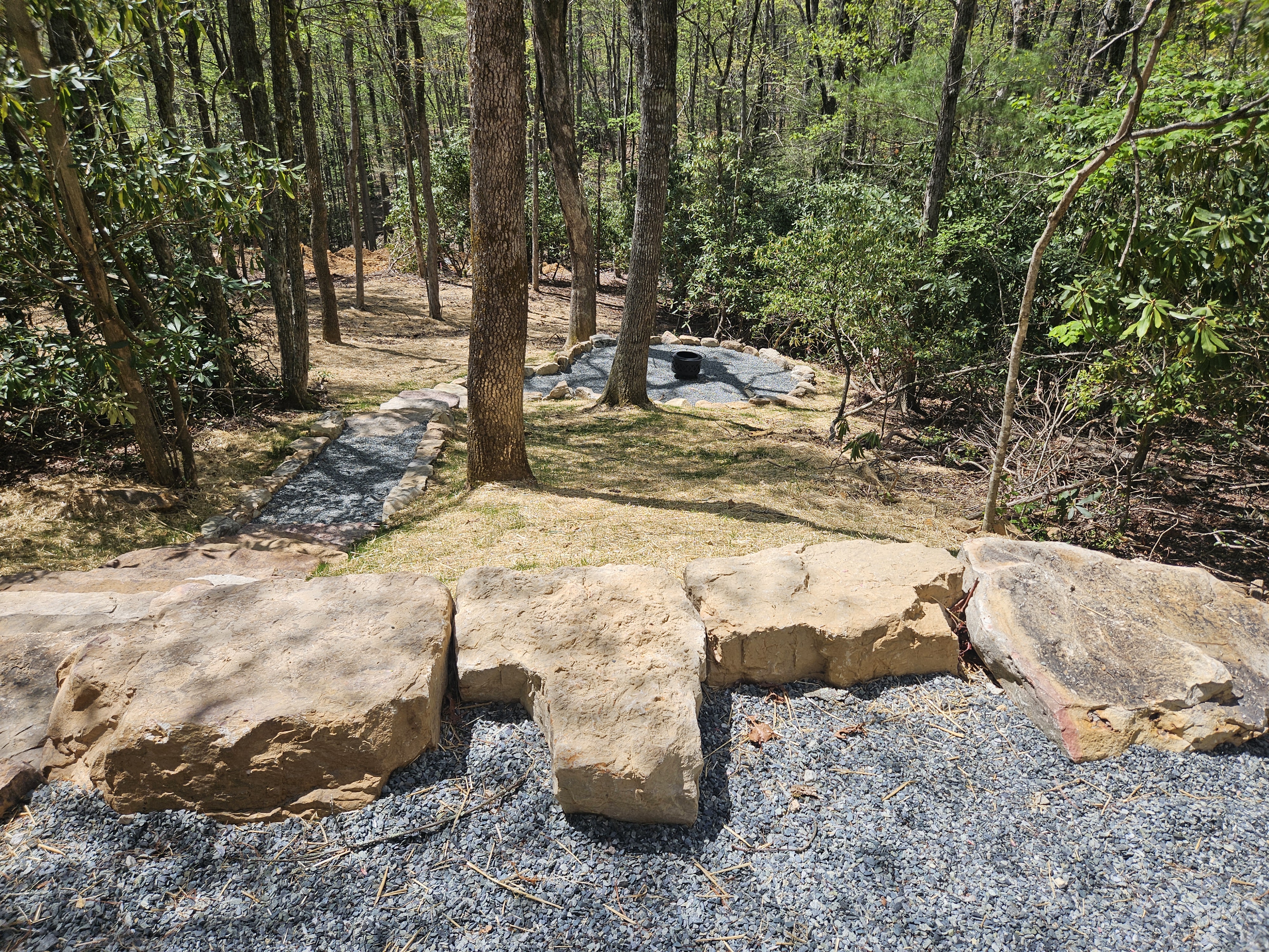View down to firepit area