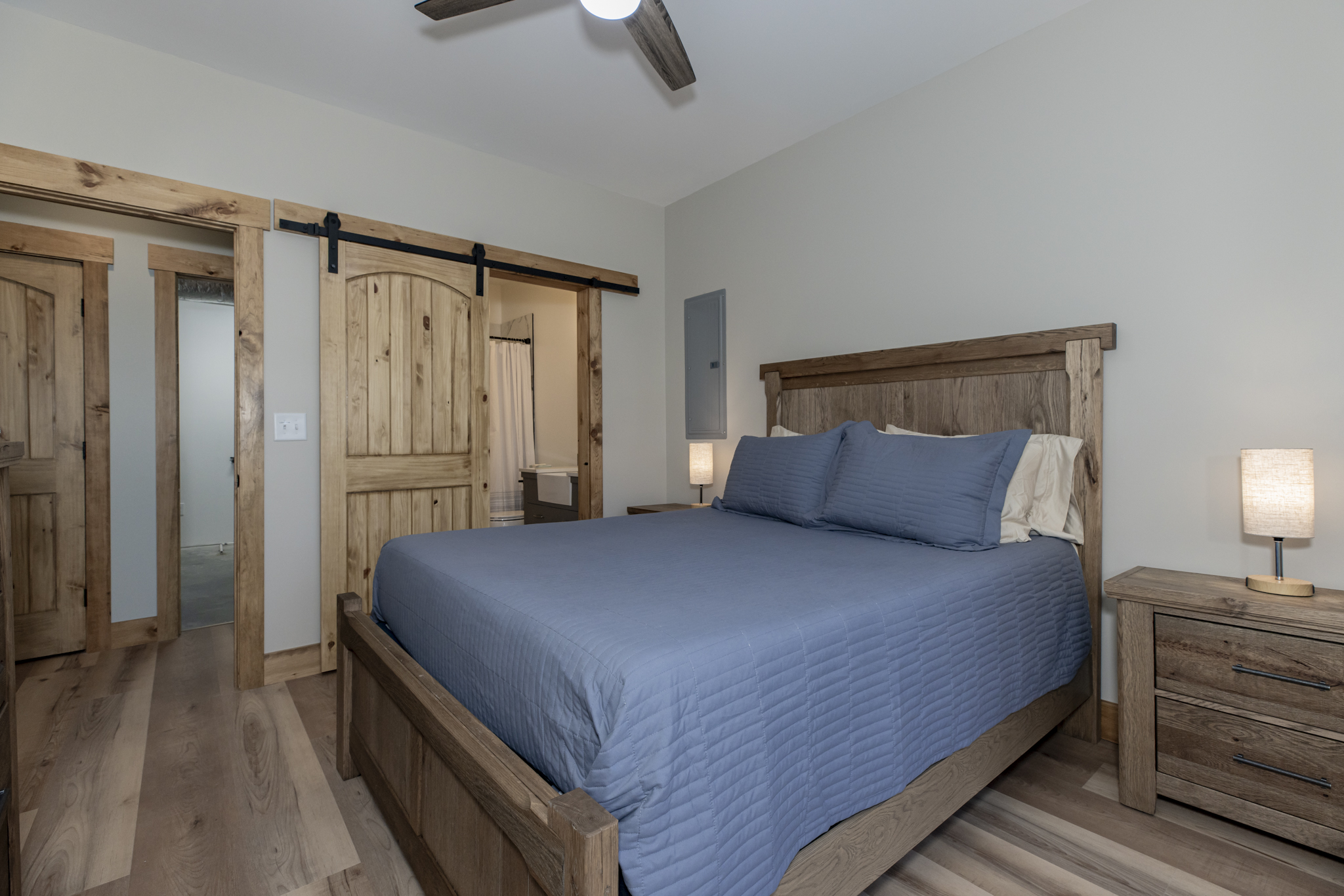 Basement level queen bedroom with Private bathroom