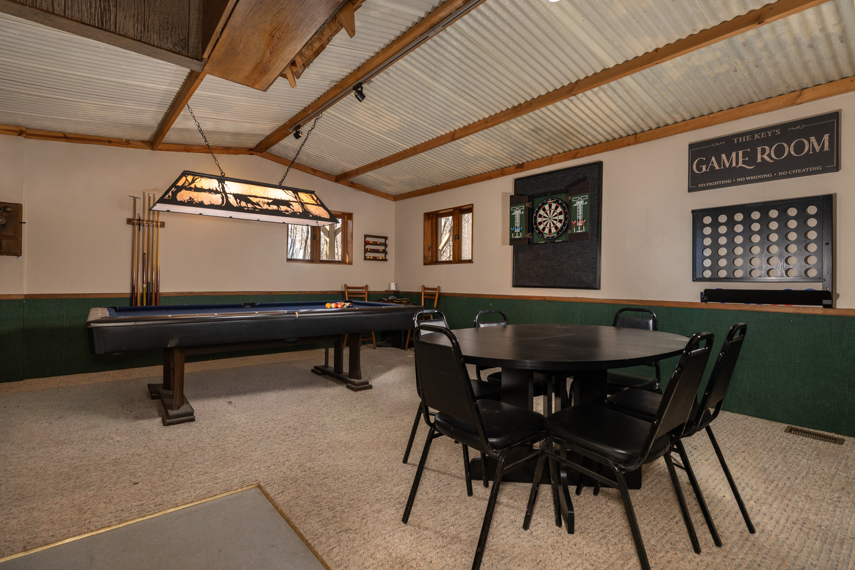 Lower Level Game Room with Darts, Pool Table and Card Table