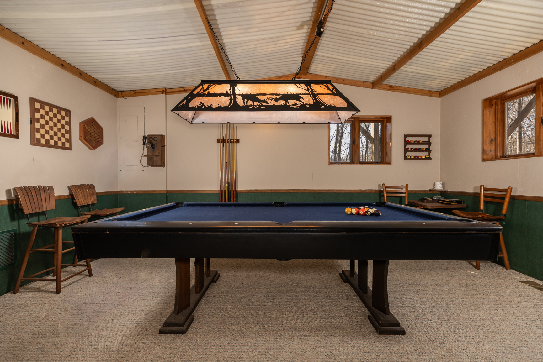 Lower Level Game Room with Darts, Pool Table and Card Table