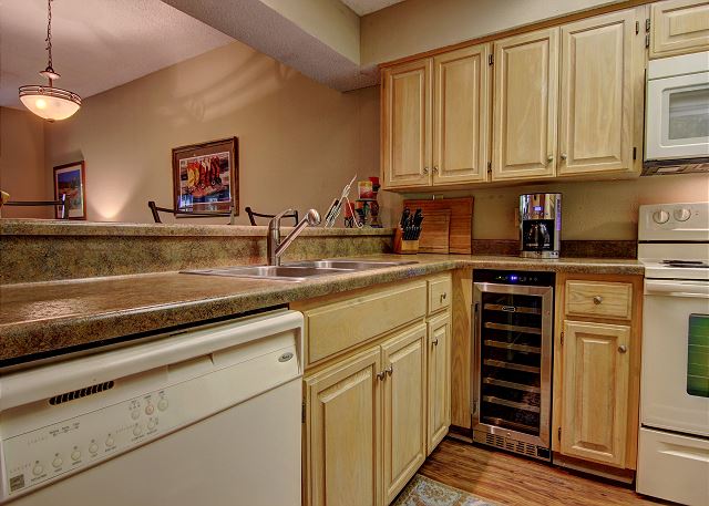 The full sized kitchen was recently updated with a wine cooler. Perfect for chilling wines that you find at our local wineries!